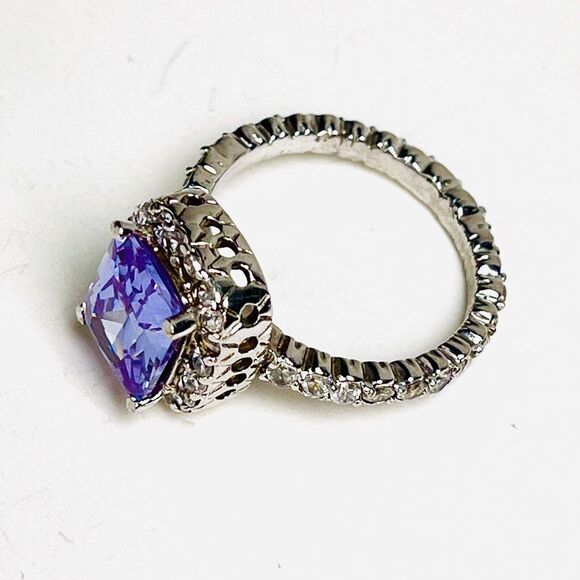 Sparkling Amethyst Sterling Silver‎ 925 Ring Size 8 Halo - Picture 3 of 10